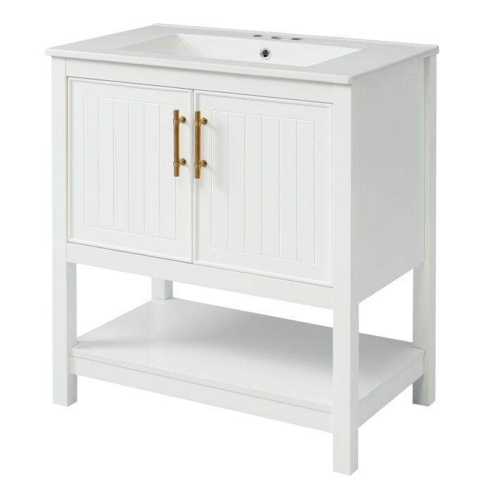 30-Inch White Bathroom Vanity with Ceramic Sink and Versatile Storage - Ideal for Small Bathrooms - Image 7