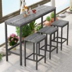 Modern Design Kitchen Dining Table Set with 3 Stools, Gray - Image 2