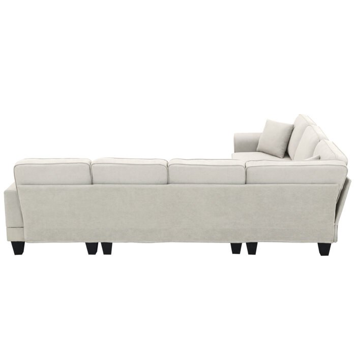 Modern U Shape Sectional Sofa 7 Seat Fabric Sectional Sofa Set - Image 9