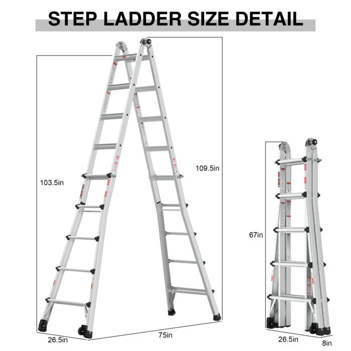 Aluminum Multi-Position Ladder with Wheels, 300 lbs Weight, 22 FT - Image 13