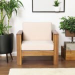 Outdoor Acacia Wood Club Chairs with Cushions, Teak+Beige (Set of 2) - Image 3