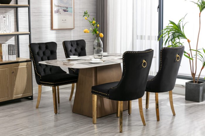 Solid wooden velvet cushion chair with gold-plated stainless steel chair legs - Image 5