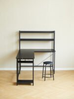 Home Office Desk L shape gaming desk with storage Shelves and stool - Image 14