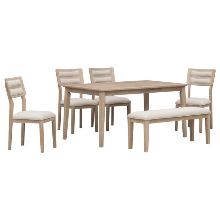 TREXM Classic and Traditional Style 6 Piece Dining Set (Natural Wood Wash） - Image 10