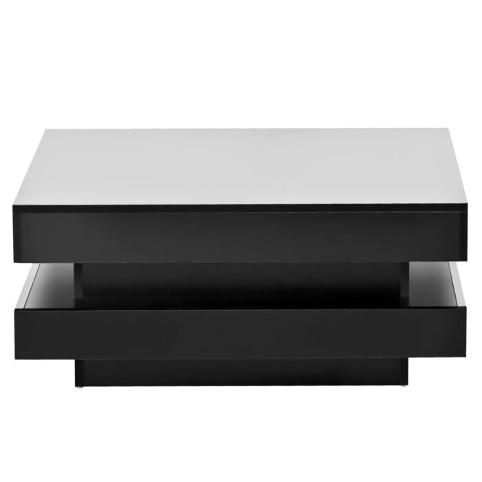 ON-TREND High Gloss Minimalist Design with LED Lights 2-Tier Square Coffee Table Black - Image 14