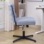 Armless Office Desk Chair No Wheels, Blue - Image 2