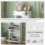 ONTREND 2 flip drawers shoe cabinet with drawers and adjustable panel, White - Image 10
