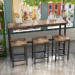 Modern Design Kitchen Dining Table Set with 3 Stools, Natural - Image 2
