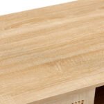 Rattan Coffee table sliding door with storage and solid wood legs - Image 16