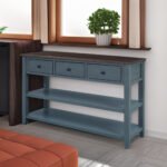 Retro Design Console Table with Two Open Shelves (Navy)