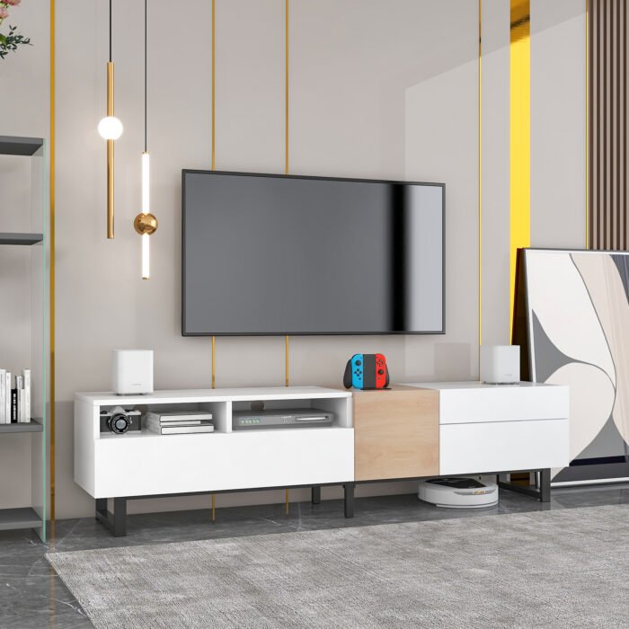 Modern TV Stand and Entertainment Center with Double Storage and Drop Down Door (up to 55") - Image 3