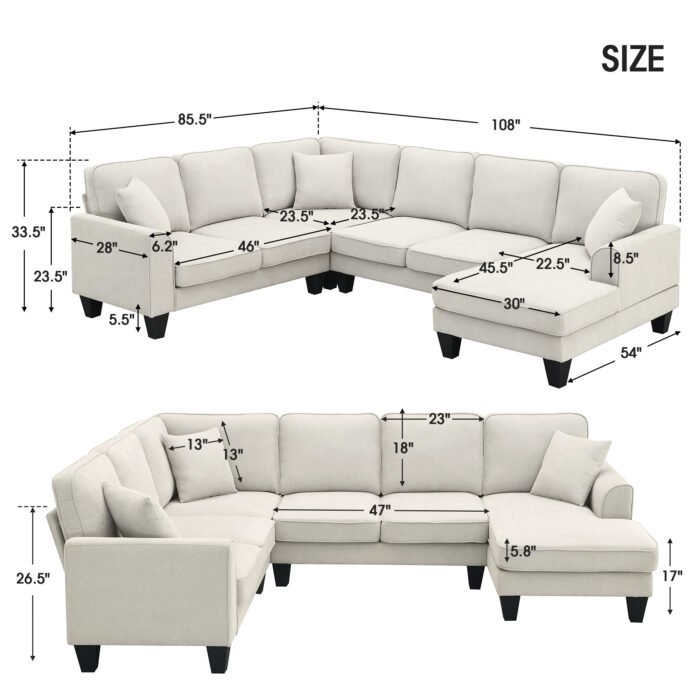 Modern U Shape Sectional Sofa 7 Seat Fabric Sectional Sofa Set - Image 3