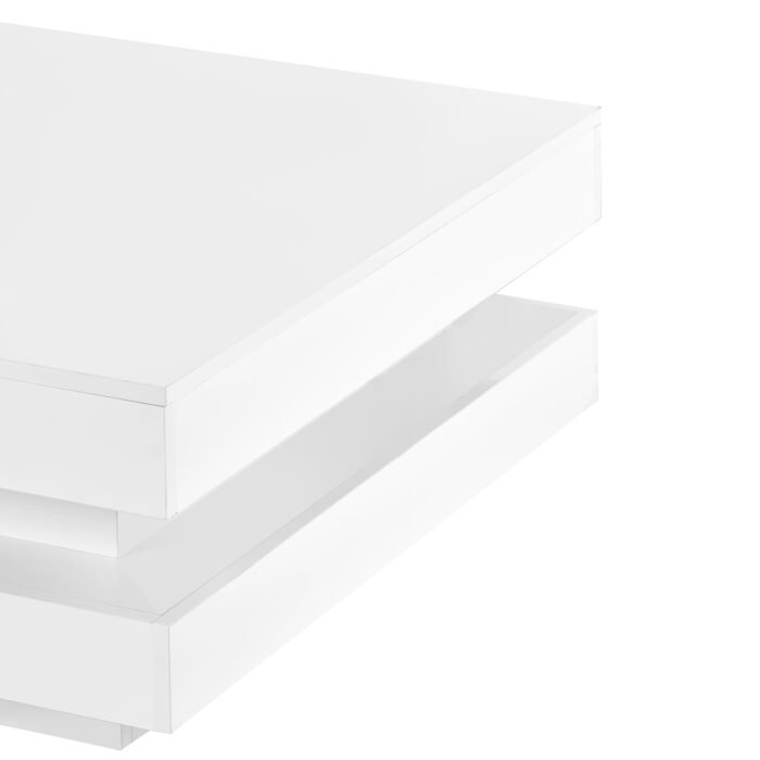 ON-TREND High Gloss Minimalist Design with LED Lights 2-Tier Square Coffee Table White - Image 15