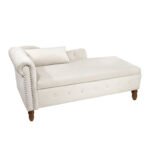 Chaise Lounge Velvet with Storage and Pillow and Arms, White - Image 15