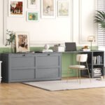 Queen Size Murphy Bed with Rotable Desk  Gray - Image 3