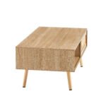 Rattan Coffee table sliding door with storage and solid wood legs - Image 11