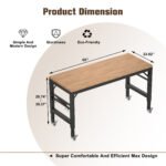 60 inch adjustable wooden and metal heavy-duty garage workbench with power socket and wheels - Image 4