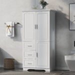 Tall and Wide Storage Cabinet with Doors for Bathroom/Office, Three Drawers, White - Image 5