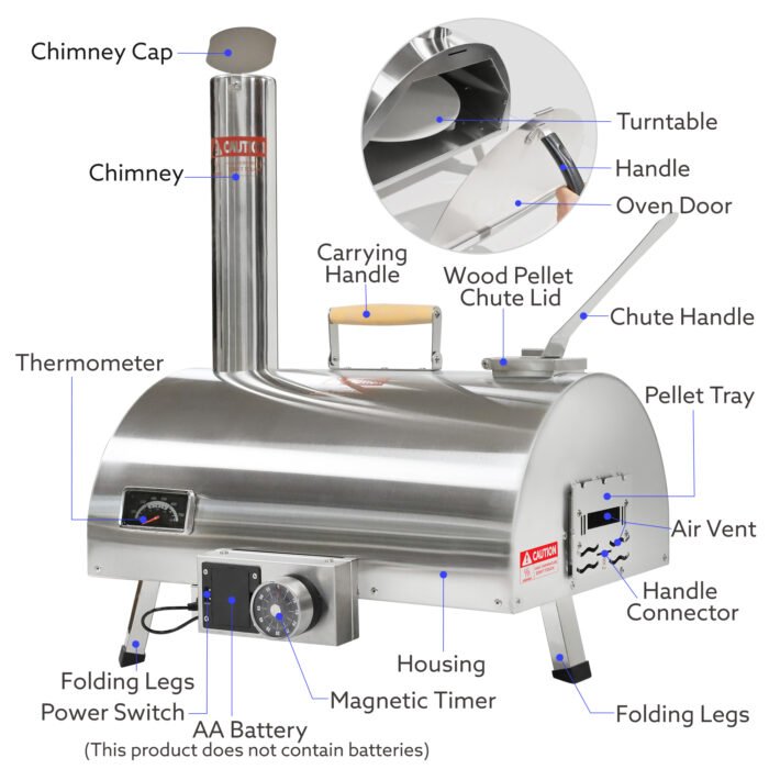 Stainless Steel Wood Fired Outdoor Pizza Oven 12" Automatic Rotatable - Image 5