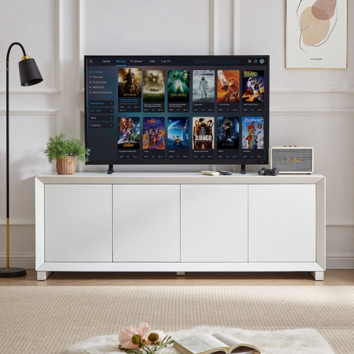 Modern style Side panel storage cabinet and TV stand, white - Image 5