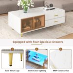 White Coffee Table with 2 Glass Door Storage and 4 Drawers and Gold Metal Legs - Image 6