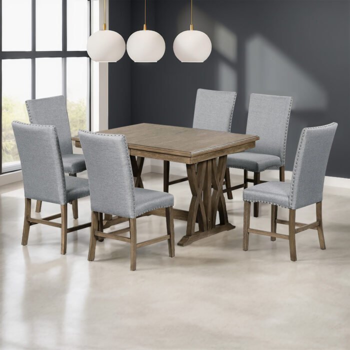 TOPMAX Mid Century Solid Wood 7-Piece Expandable Dining Table Set - Image 4