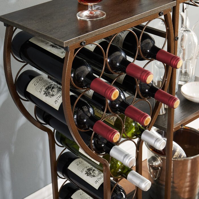 5 layers 11 bottle grill wine rack with hanging glass rack and storage - Image 4