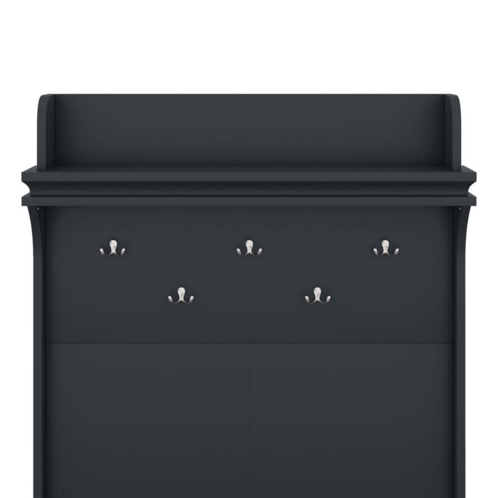 Hall tree with storage desk with drawers and 5 hooks, dark blue - Image 13