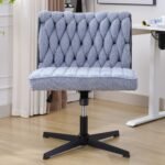 Armless Office Desk Chair No Wheels, Blue - Image 8