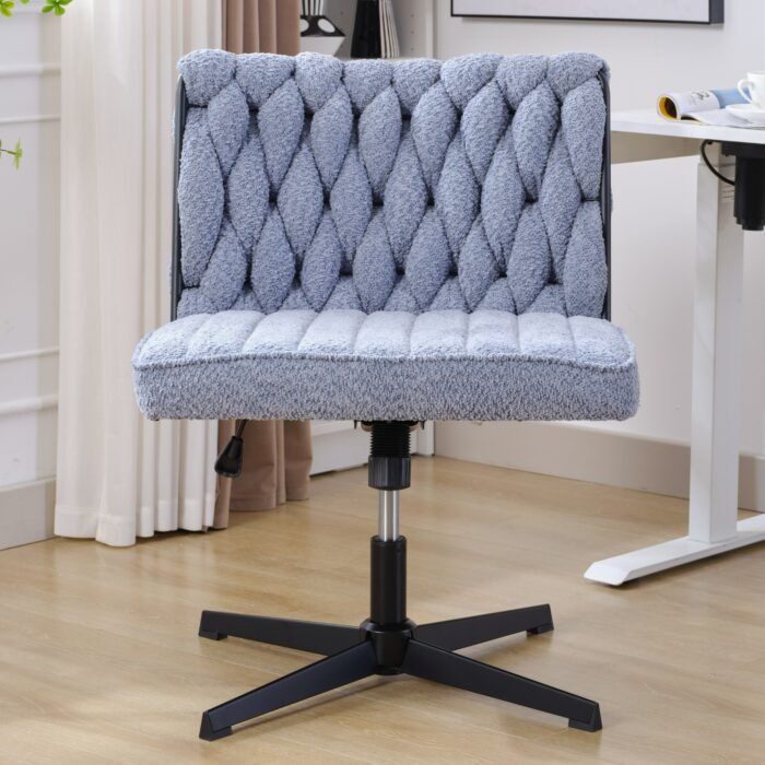 Armless Office Desk Chair No Wheels, Blue - Image 8