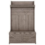 Hall tree with storage desk with drawers and 5 hooks, Oak - Image 13