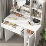Makeup Vanity Desk with Mirror and Light, White - Image 4