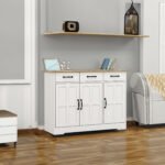 Farmhouse Buffet Cabinet Storage Sideboard with 3 Drawers and 3 Doors, White