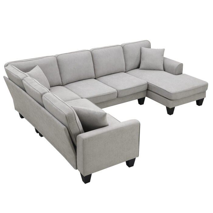 Modern U Shape Sectional Sofa 7 Seat Fabric Sectional Sofa Set - Image 4