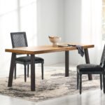 Della Acacia Wood Dining Table, Natural Stained with Rustic Metal, Brown, Grey - Image 3