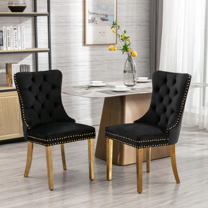 Solid wooden velvet cushion chair with gold-plated stainless steel chair legs - Image 3
