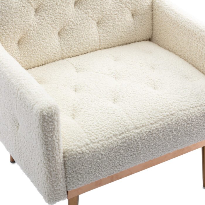 COOLMORE Accent style plush decorative fabric armchair with golden metal legs (white) - Image 12