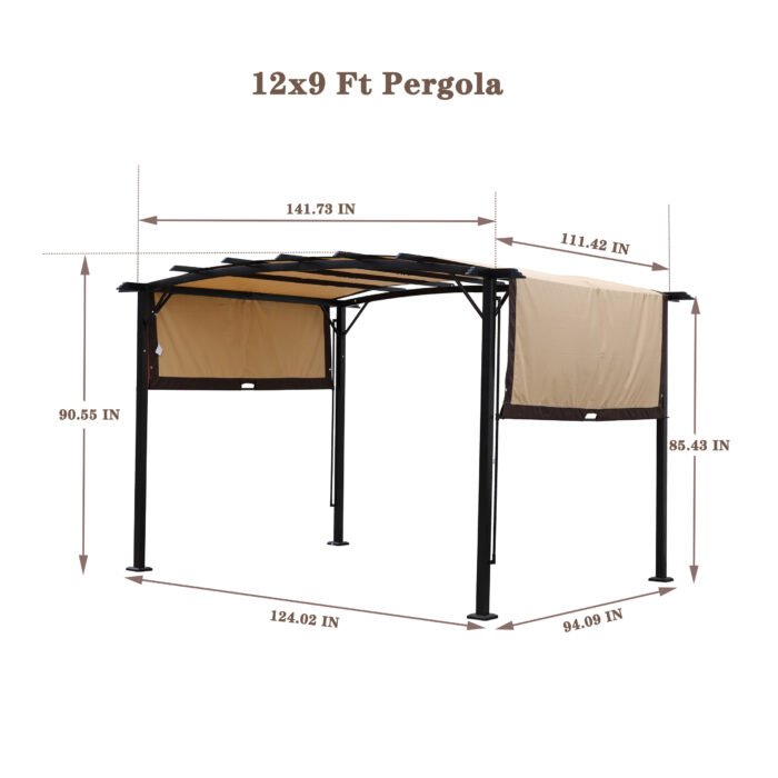 12x9 Ft Outdoor Retractable Pergola Patio Gazebo with Steel Frame - Image 12