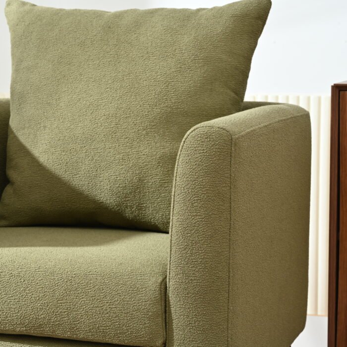 Barrel modern style fabric armchair with solid wood legs and cushion - Image 22