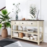 Retro Design Console Table with Two Open Shelves (Espresso+Beige) - Image 2
