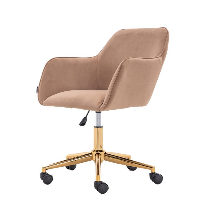 Modern Velvet Fabric Material Adjustable Height 360 revolving Office Chair, Light Brown - Image 11