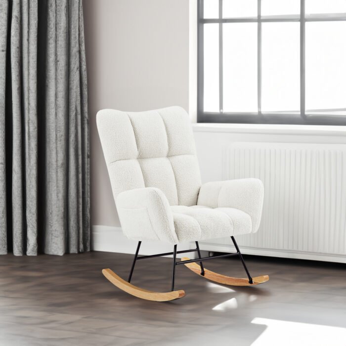 Off white teddy fabric rocking chair - Image 2