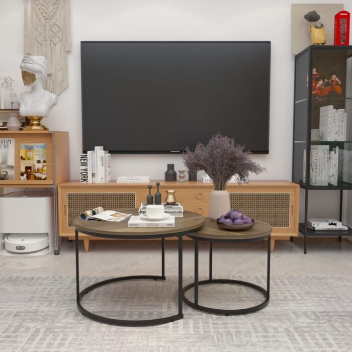 A set of nested round coffee tables coffee table with sturdy metal frame - Image 3