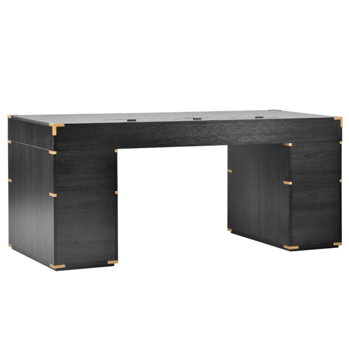 70 inch classic and traditional executive desk with metal trim and 2 file drawers and USB ports - Image 17