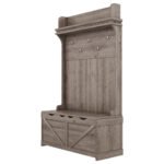 Hall tree with storage desk with drawers and 5 hooks, Oak - Image 5