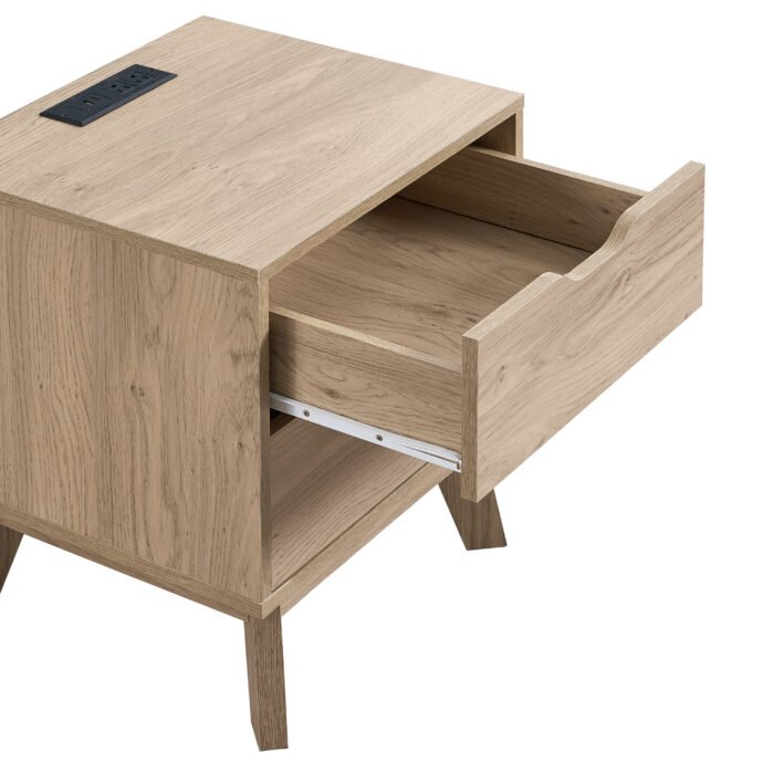NORDICA Wooden Nightstand with USB and Type-C charging station, Natural oak - Image 9
