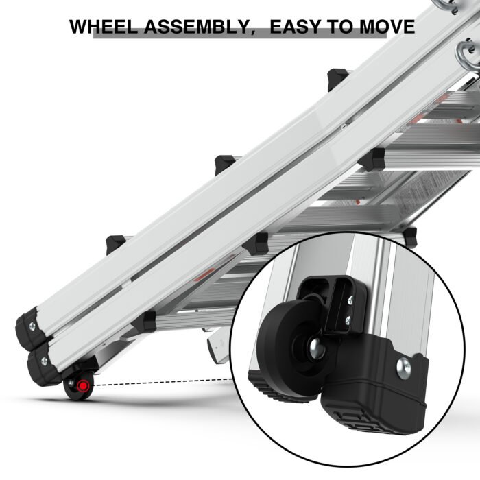 Aluminum Multi-Position Ladder with Wheels, 300 lbs Weight, 22 FT - Image 16