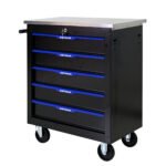 5 Drawers Multi Functional Tool Cart With Wheels, Black and Blue - Image 7