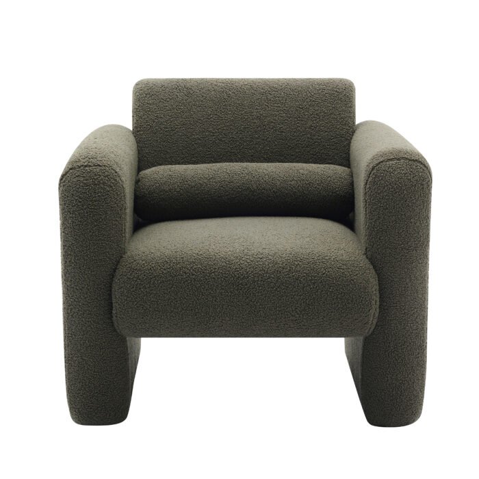 Modern style comfortable armchair with sheepskin Sherpa fabric with backrest and pillow - Image 10