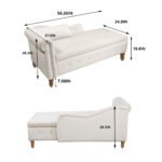 Chaise Lounge Velvet with Storage and Pillow and Arms, White - Image 10